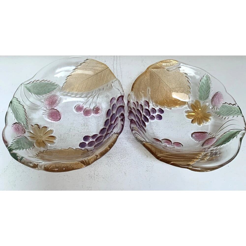 Mikasa Set of 2 Savoir Vivre Wild Orchard Chablis Crystal Bowls 7.5" Japan - Picture 2 of 4